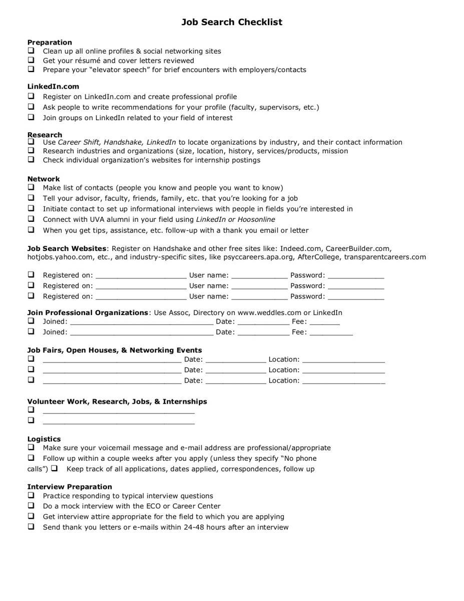 Job Search Checklist and Flow Chart